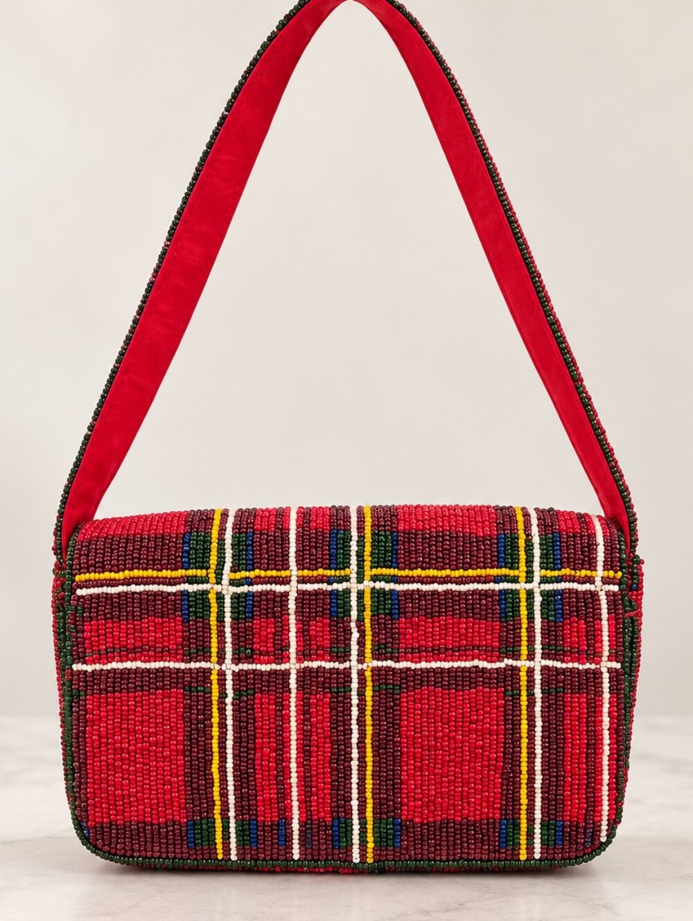 🎄 Brand New Viral Christmas Plaid Beaded Shoulder Bag NWT